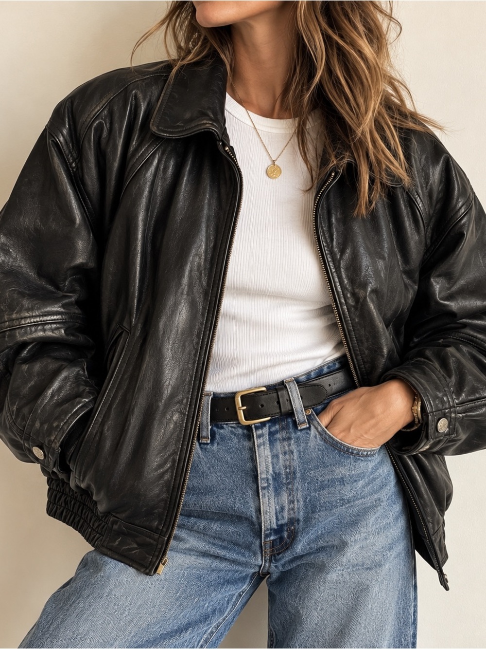Vintage Wilsons Black Leather Bomber Jacket 90s Oversized Thinsulate L